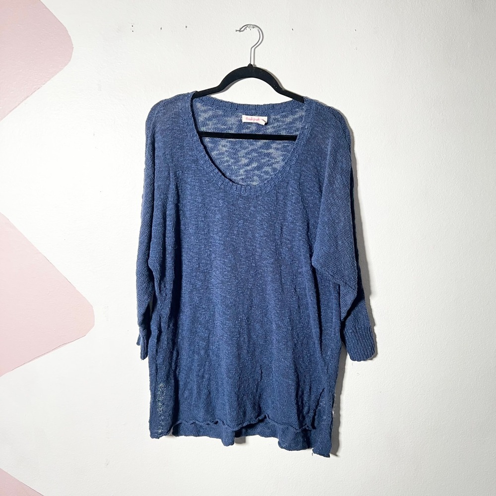 Fresh Produce Sweater Womens M/L Blue Cotton Knit Scoop Neck Oversized